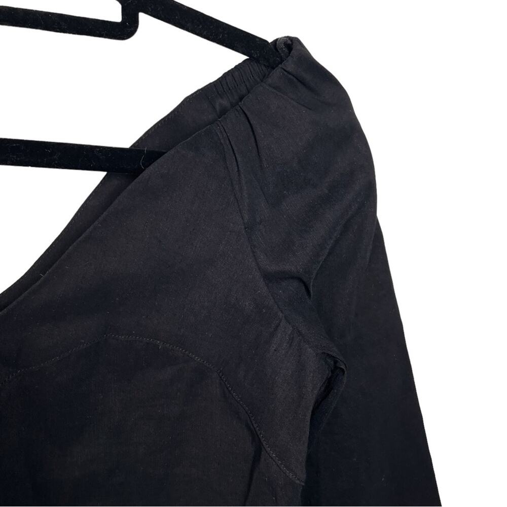 Beaufille Black Off Shoulder Chic Feminine Linen Blend V Neck Bia Top - 2 $325 - Picture 7 of 10